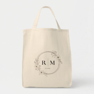 Elegant Floral Monogram Tote Bag Personalized