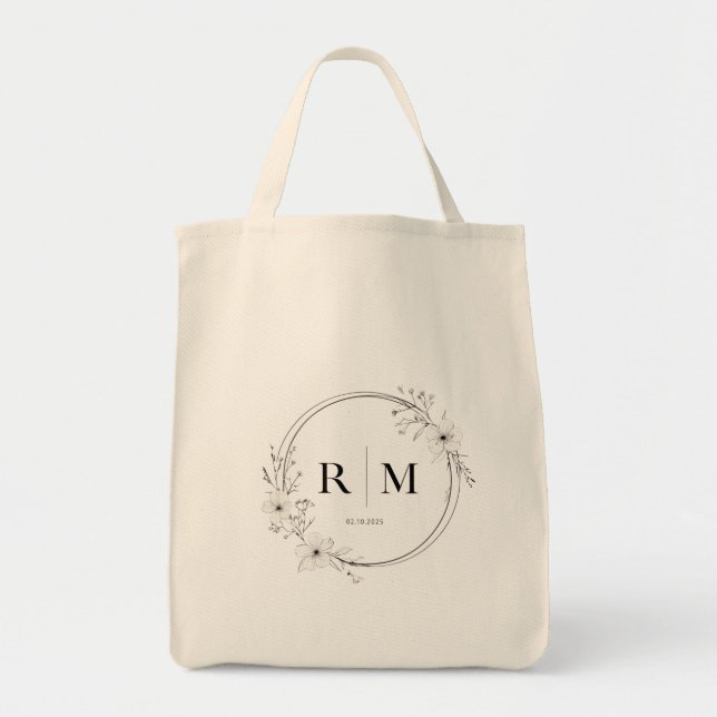 Elegant Floral Monogram Tote Bag Personalized  (Front)