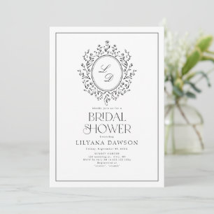 Elegant Floral Monogram Vintage Bridal Shower Invitation