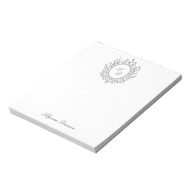 Elegant Floral Monogram Vintage Stationery Notepad (Rotated)