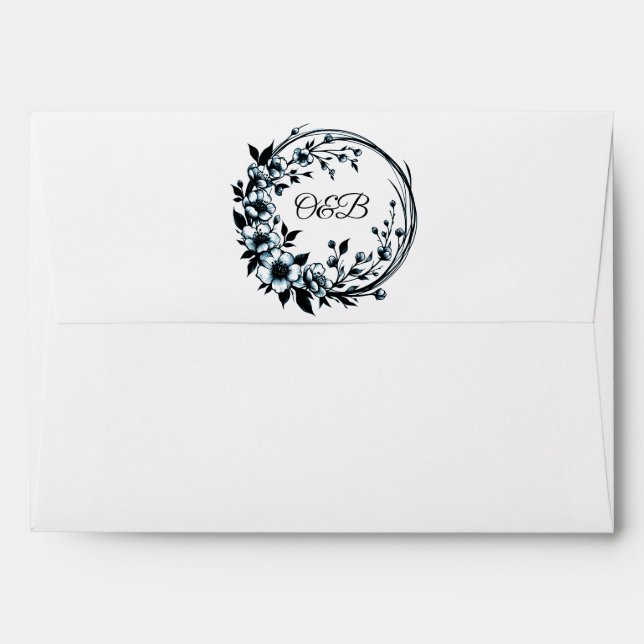 Elegant Floral Monogram Wedding Envelope (Back (Top Flap))