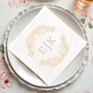 Elegant Floral Monogram Wedding Foil Napkins