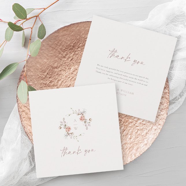 Elegant Floral Monogram Wedding Thank You Card (Creator Uploaded)