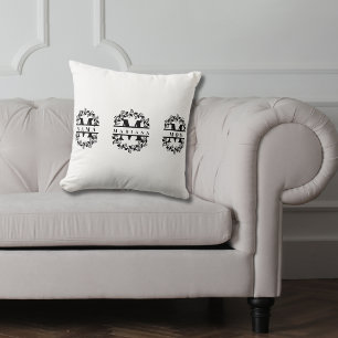 Elegant Floral Monogram with Text: MOM MAMÁ & Name Cushion