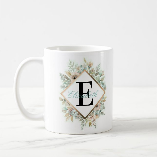Elegant Floral Monogramed Coffee Mug (Left)