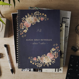 Elegant floral monogrammed business professional notebook