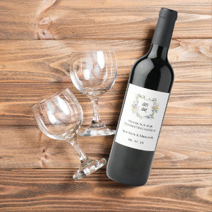 Elegant Floral Monogrammed Crest Wedding Wine Label