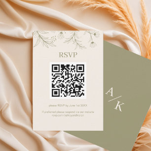 Elegant Floral Moss Green Wedding QR code RSVP Card