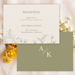 Elegant Floral Moss Green Wedding Reception Enclosure Card