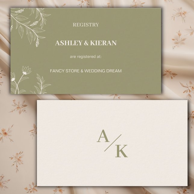 Elegant Floral Moss Green Wedding Registry , Enclosure Card (Creator Uploaded)