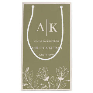 Elegant Floral Moss Green Wedding Welcome  Small Gift Bag
