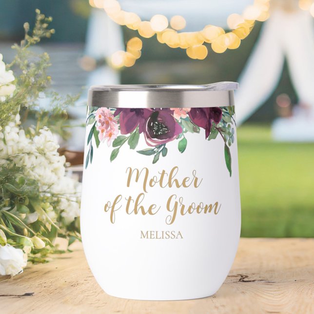 Elegant Floral Mother of the Groom Wine Tumbler (Personalized Elegant Floral Mother of the Groom Wine Tumbler- The perfect gift to say thank you!)