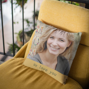 Elegant Floral Mother’s Day Mustard Yellow Photo Cushion