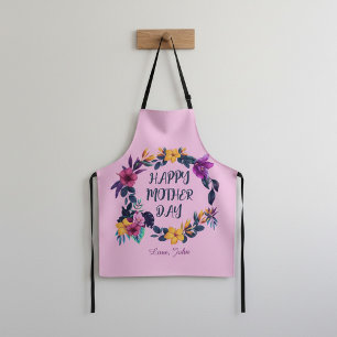 Elegant Floral Mother’s Day Personalized Name Pink Apron