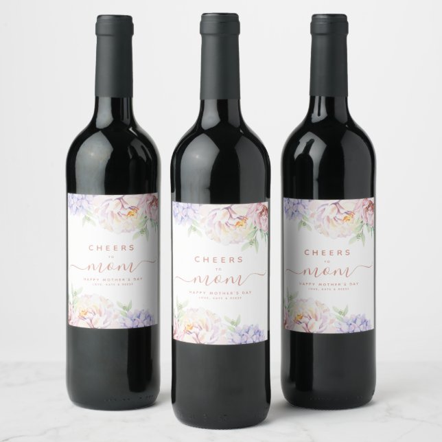 Elegant Floral Mother's Day Personalised Wine Labe Wine Label (Bottles)