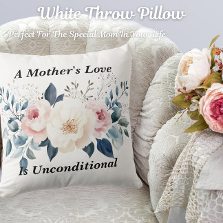 Elegant Floral Mother's Love White Throw Pillow