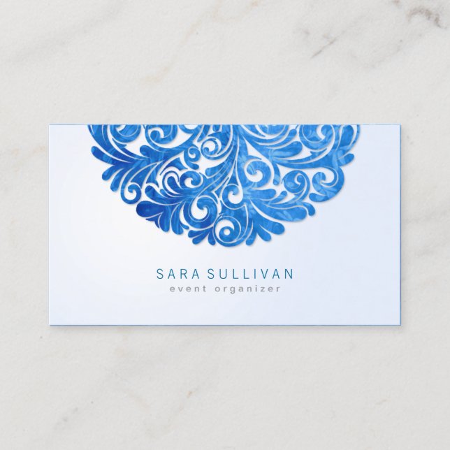 Elegant Floral Motif Event Planner Business Card (Front)