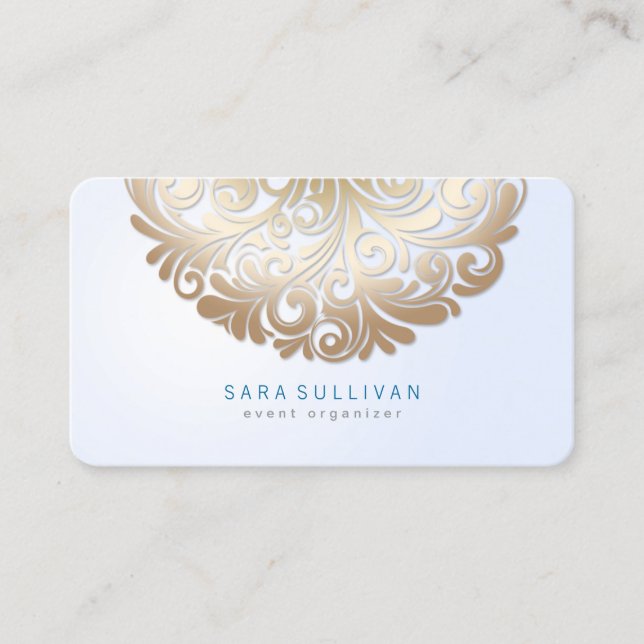 Elegant Floral Motif Event Planner Business Card (Front)