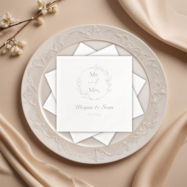 Elegant Floral Mr. and Mrs. Wedding Foil Napkins (Creator Uploaded)