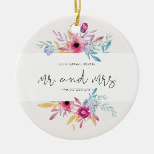 Elegant Floral Mr & Mrs Wedding Ceramic Ornament