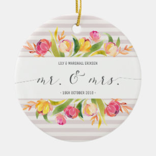 Elegant Floral Mr & Mrs Wedding Ceramic Ornament