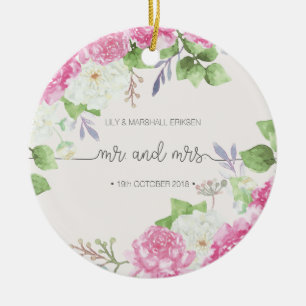 Elegant Floral Mr & Mrs Wedding Ceramic Ornament