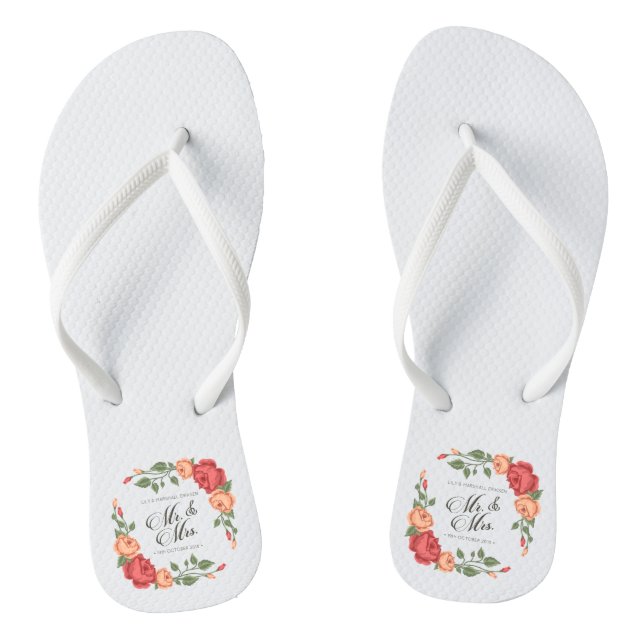 Elegant Floral Mr & Mrs Wedding | Flip Flops (Footbed)