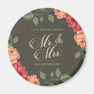 Elegant Floral Mr & Mrs Wedding Fridge Magnet