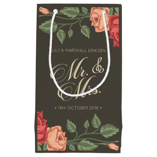 Elegant Floral Mr & Mrs Wedding | Gift Bag (Front)