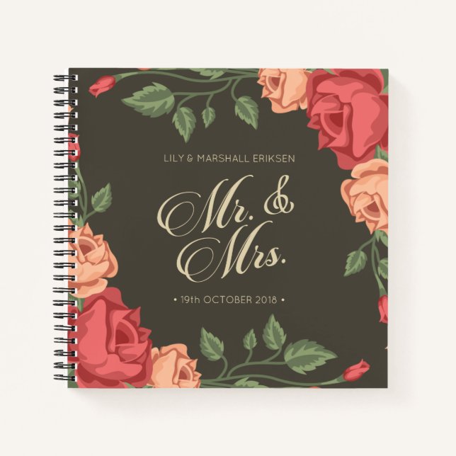 Elegant Floral Mr & Mrs Wedding Guestbook Notebook (Front)