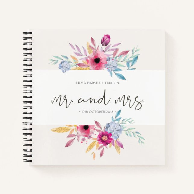 Elegant Floral Mr & Mrs Wedding Guestbook Notebook (Front)