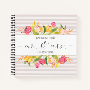 Elegant Floral Mr & Mrs Wedding Guestbook Notebook