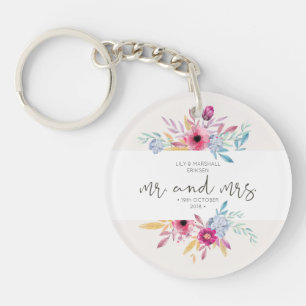 Elegant Floral Mr & Mrs Wedding   Keychain