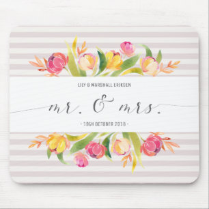Elegant Floral Mr & Mrs Wedding Mousepad