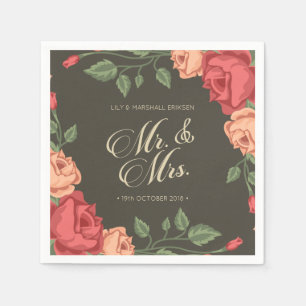 Elegant Floral Mr & Mrs Wedding   Paper Napkin