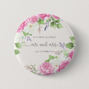 Elegant Floral Mr & Mrs Wedding   Pin Button