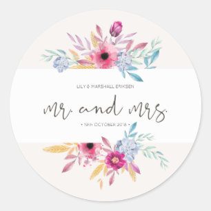 Elegant Floral Mr & Mrs Wedding   Sticker Seal