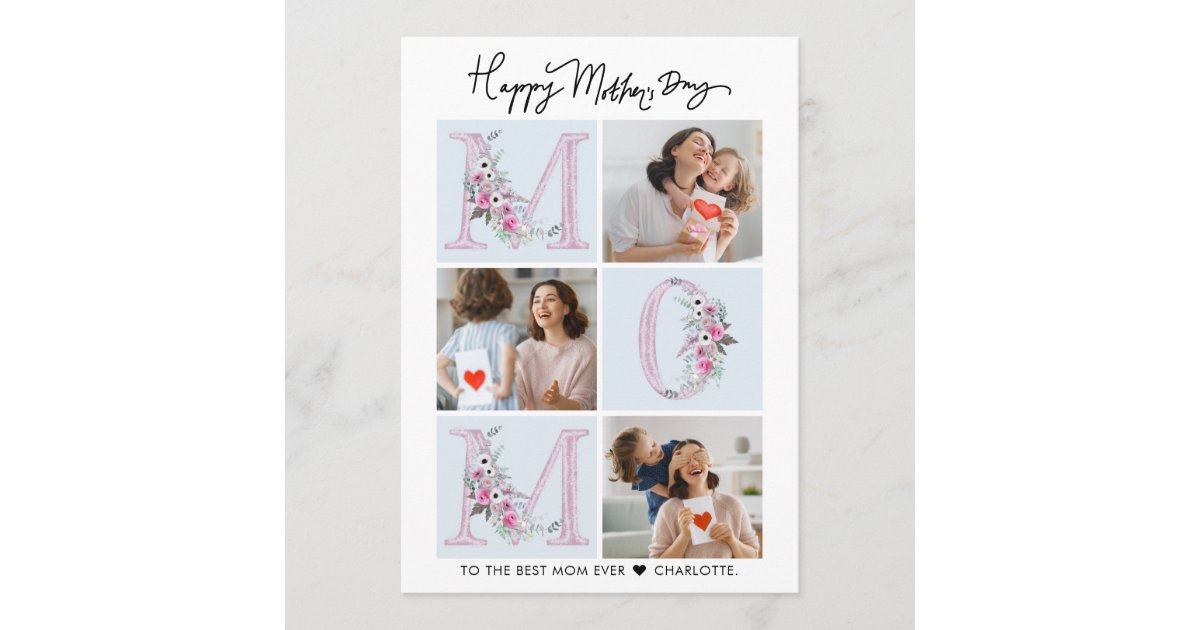 Elegant Floral Mum Photo Collage Mother's Day Card | Zazzle