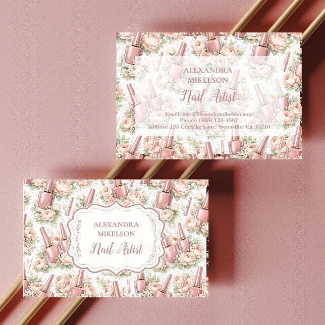 Elegant Floral Nail Artist Business Card (Creator Uploaded)
