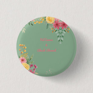 Elegant Floral & Name Bridal Shower Invitation 3 Cm Round Badge