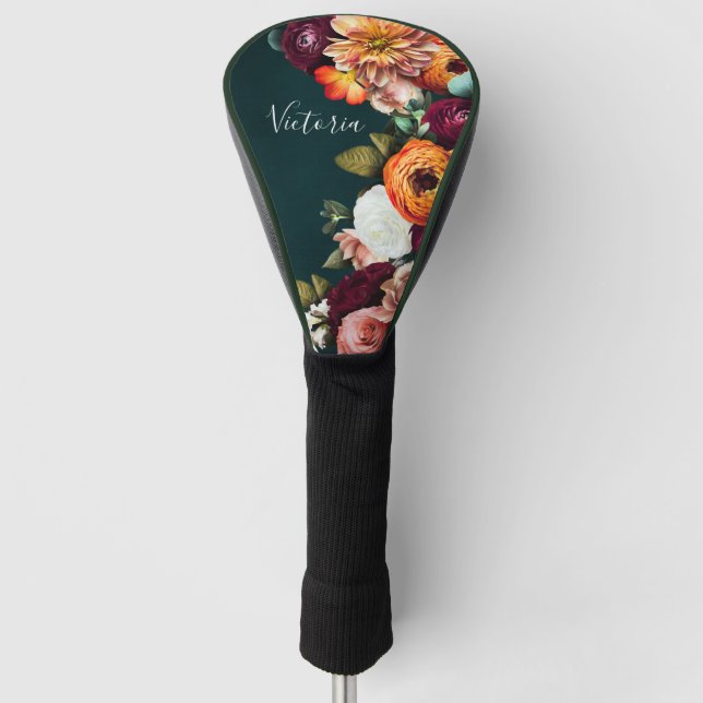 Elegant Floral Name Script Customised Golf Head Cover (Front)
