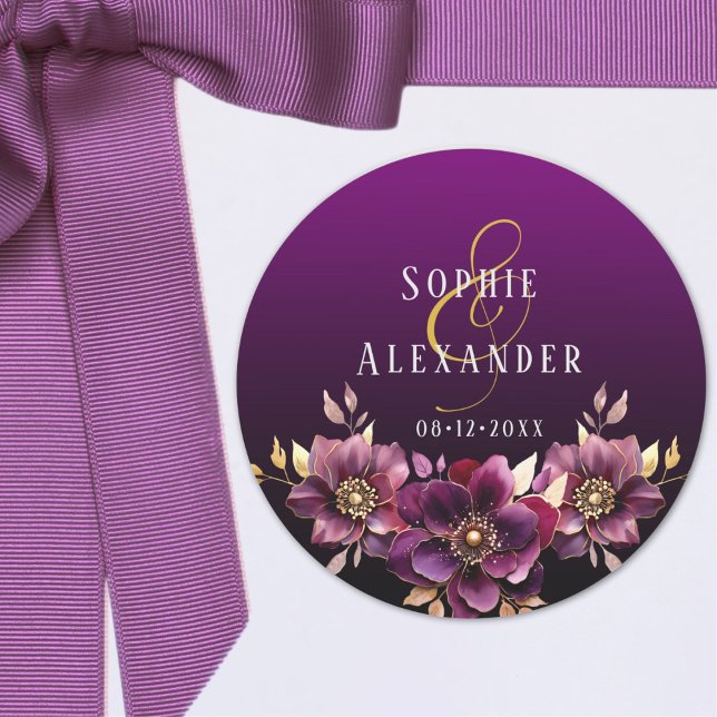 Elegant Floral Names Date Wedding Sticker (Creator Uploaded)