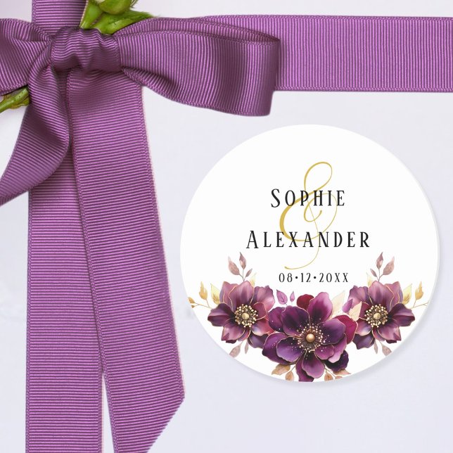 Elegant Floral Names Date Wedding Sticker (Creator Uploaded)