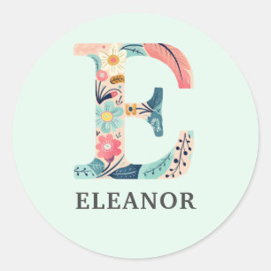 Elegant Floral Nature Letter E Personalised Name Classic Round Sticker