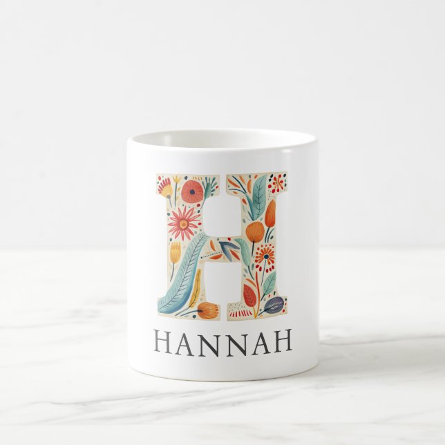 Elegant Floral Nature Letter H Personalized Name Coffee Mug (Center)