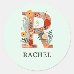 Elegant Floral Nature Letter R Personalised Name Classic Round Sticker