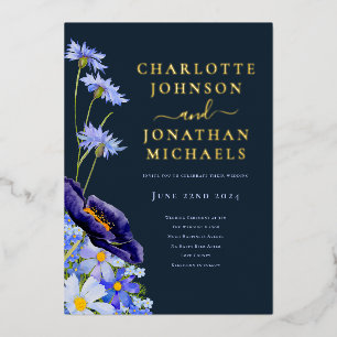Elegant Floral Navy Blue and Gold