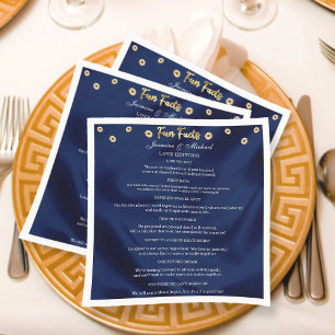 Elegant Floral Navy Blue & Gold Wedding Fun Facts Napkin