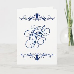 Elegant Floral Navy-Blue Lace Thank You Card