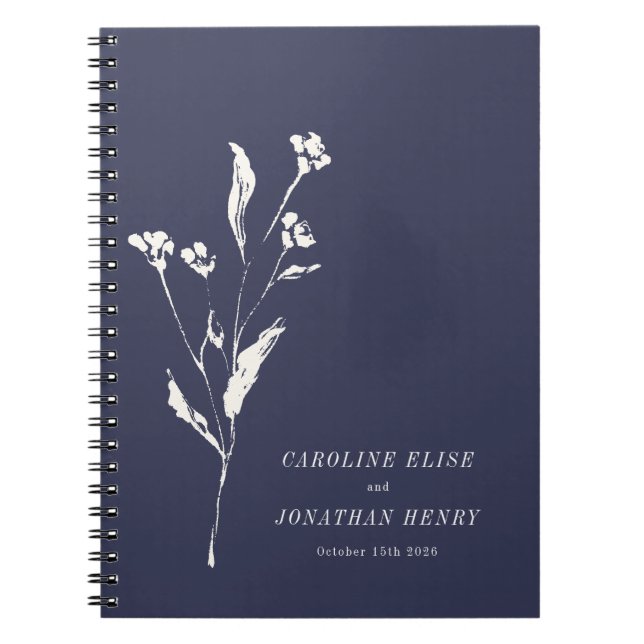 Elegant Floral Navy Blue Simple Custom Wedding Notebook (Front)